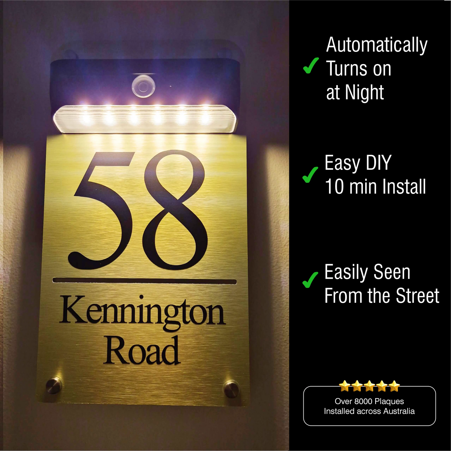 Facelit Solar House Plaque with Free Security Light