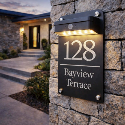Matte Black Solar House Number Sign