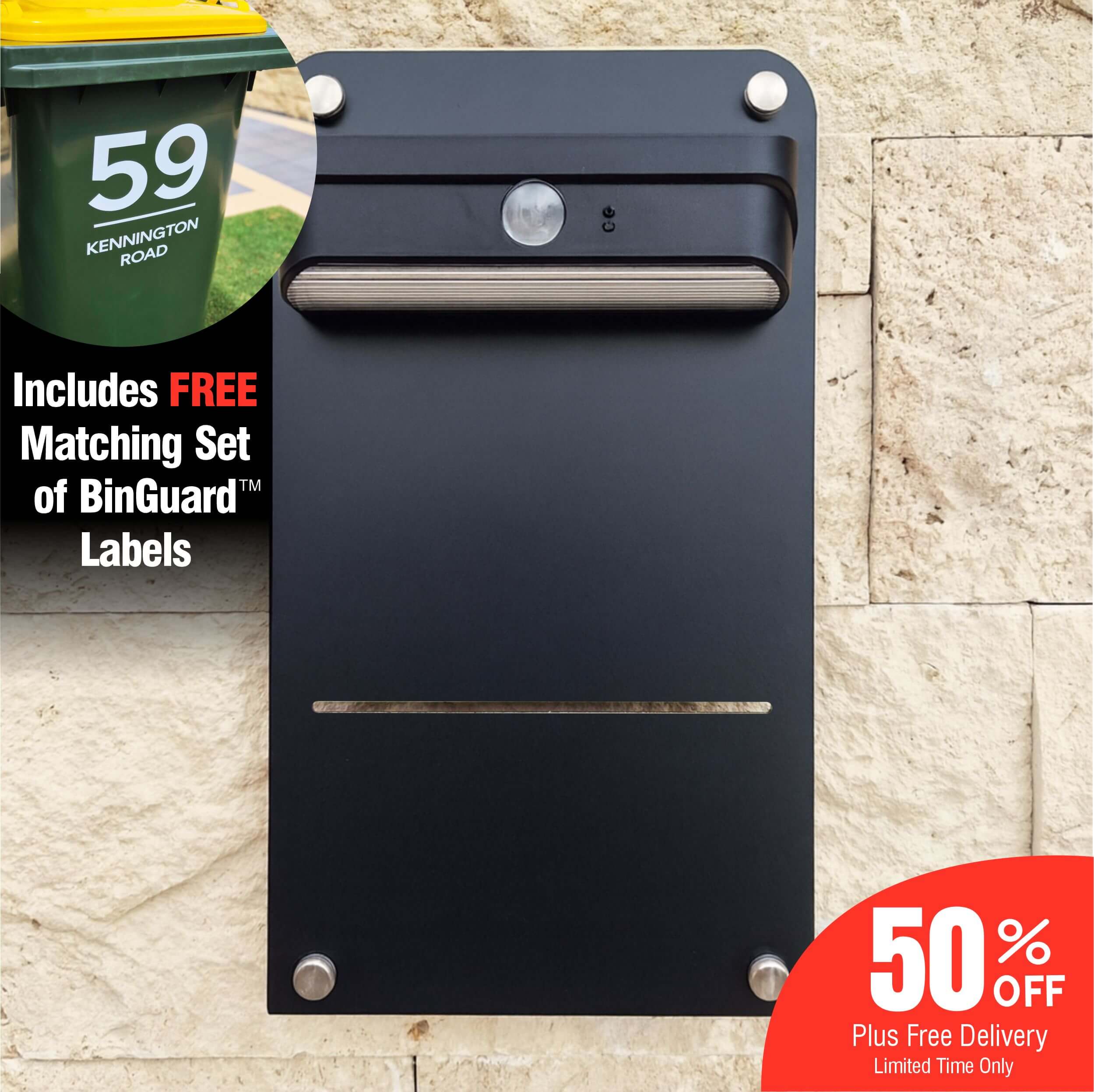 Facelit Solar House Plaque + Free BinGuard