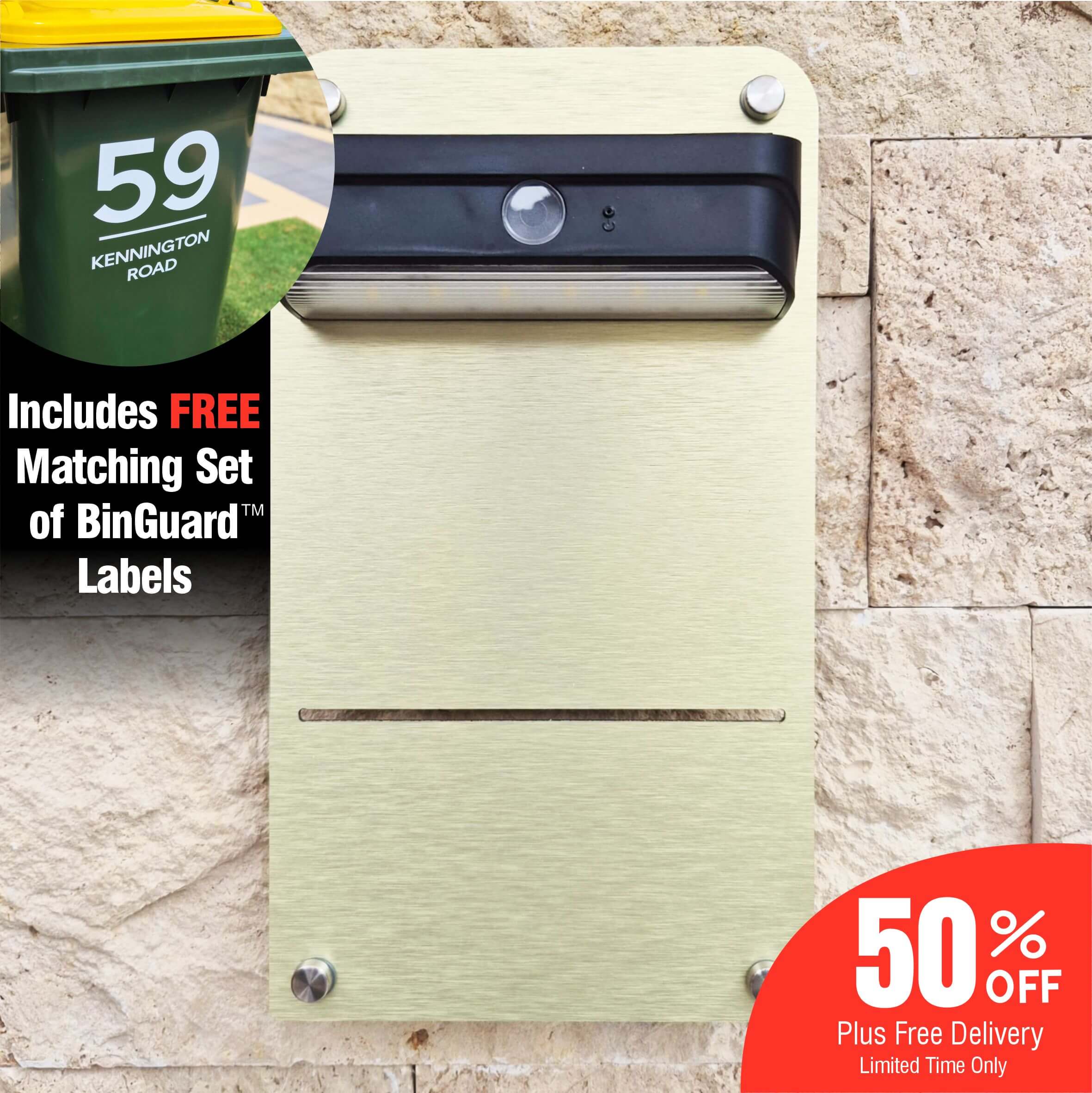 Facelit Solar House Plaque + Free BinGuard