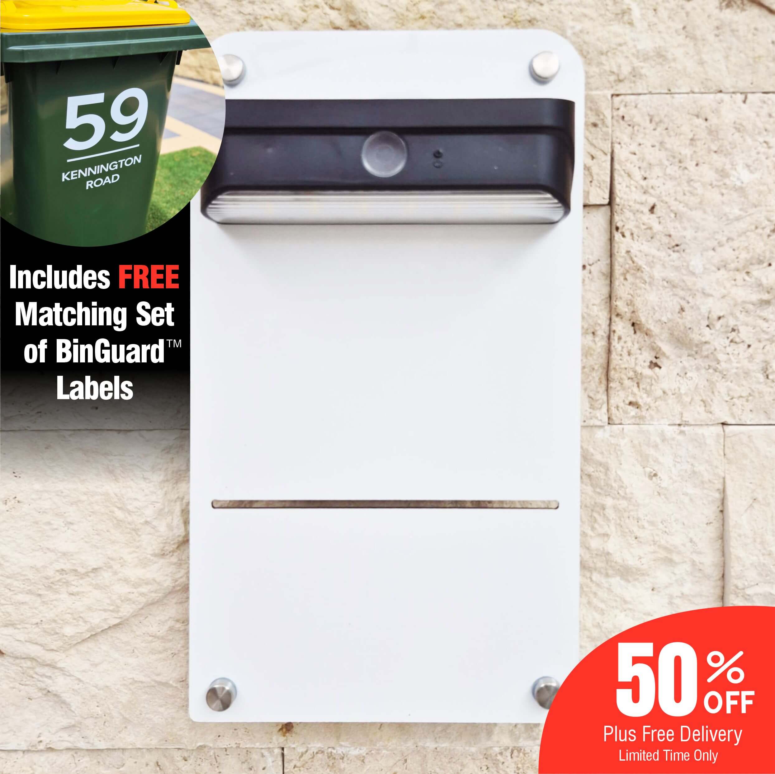 Facelit Solar House Plaque + Free BinGuard